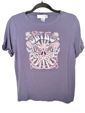 Society & Stitch XL Purple Short Sleeve Graphic Tee with Pink Butterfly